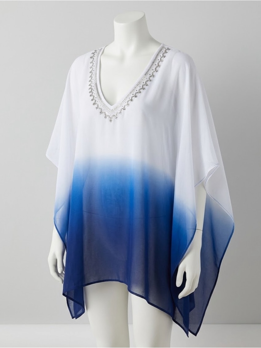 VENUS White to Blue Ombre V-Neck Swim Caftan
